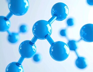 Abstract 3D rendering of shiny blue spheres connected by rods, resembling a molecular structure