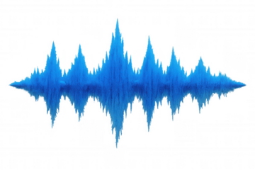 Vibrant blue audio waveform pulsing dynamically, translucent background showcasing sound signal energy for digital music design