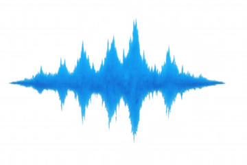 Blue waveform illustrating digital audio vibrations against a transparent background, capturing the essence of sound and technology in motion