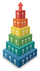 Colorful pyramid of blocks with upward arrows symbolizing growth and progress