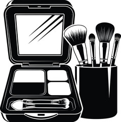 Black and White Makeup Palette with Brushes for Beauty and Cosmetics