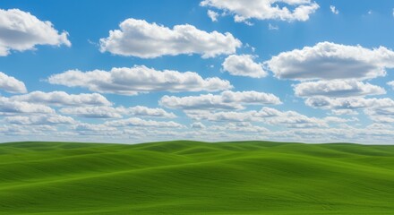 Fototapeta premium Green Hills and Blue Sky A Serene Landscape Panorama.