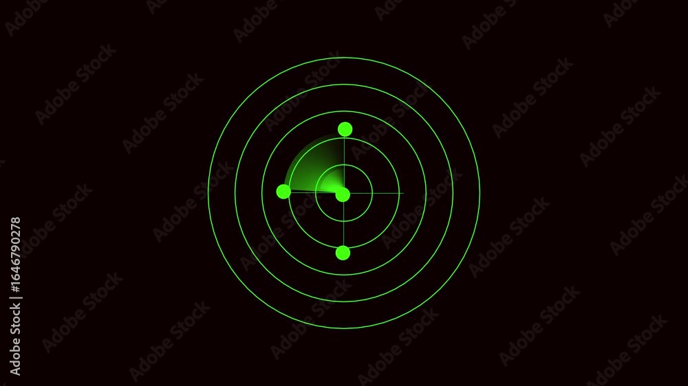 Poster green radar animation. sci-fi military surveillance system tracking target detection. animated green