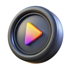 3D Play Button Icon with Gradient Colors on Black Background Keywords: play button, icon, 3D isolated on a transparent background