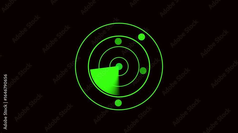 Poster green radar animation rotating circles. digital blips signals tracking monitoring surveillance. anim