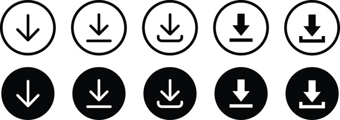 Download icon set. Download button Collection. Simple download icon symbol isolated on transparent background. Arrow downloading icon for web page or mobile app. Vector illustration.