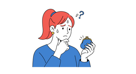Woman concerned about empty wallet facing financial difficulties