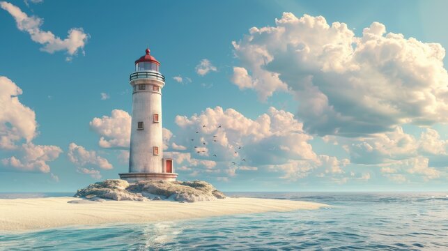 arafeed lighthouse on a sandy beach with a blue sky