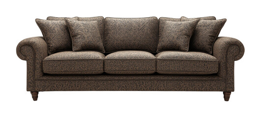 Brown fabric sofa isolated on transparent background