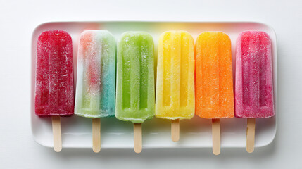 Colorful Icy Popsicles Neatly Arranged on Plate with Summer Vibes