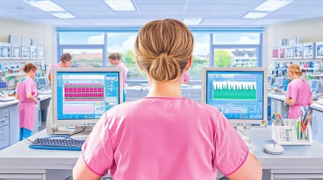 Nurse laboratory technology healthcare professional analysis at hospital. Medical nurse in uniform. Hospital diagnostics, teamwork, research, science, healthcare, modern laboratory, professional