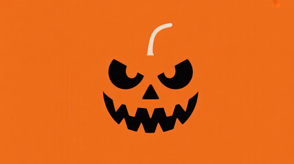 Naklejka premium Spooky carved jack o lantern face with glowing eyes and jagged teeth on a solid orange background