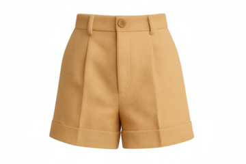 Beige tailored shorts isolated on a transparent background, showcasing their elegant design and summery vibe, ideal for fashion projects