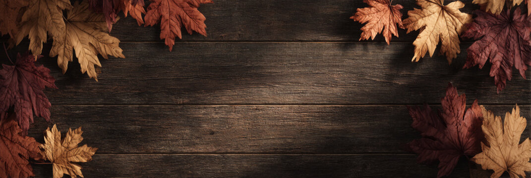 VISTA A&Eacute;REA DE HOJAS OTO&Ntilde;ALES SOBRE MADERA R&Uacute;STICA