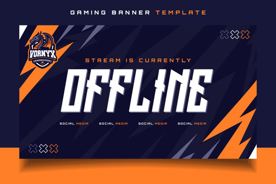Stream is Offline Gaming Banner Screen Template with Dragon Mascot Logo for Social Media	
