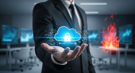 Secure cloud solutions showcased by businessman offer cutting-edge data protection and resilience against cyber threats