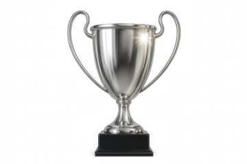 Gleaming silver trophy reflecting light, symbolizing success and triumph against transparent backdrop