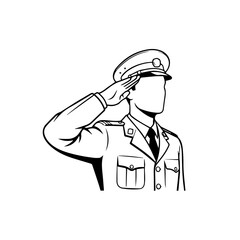 Obraz premium Monochrome Vector Art of Saluting Military Officer in Uniform