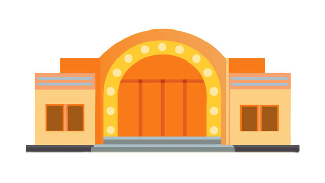 Vintage theater building stage entrance with marquee lights showtime performance venue 1920s style 100 char