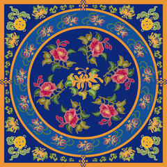 Bandana scarf with daisy, orchid, rose patterns, classic, formal, elegant.