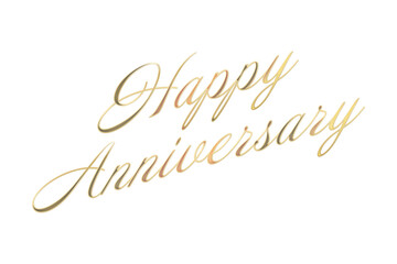 Happy Anniversary - Happy Anniversary words in Gold, image of Golden wedding anniversary, 50th wedding anniversary, on white background
