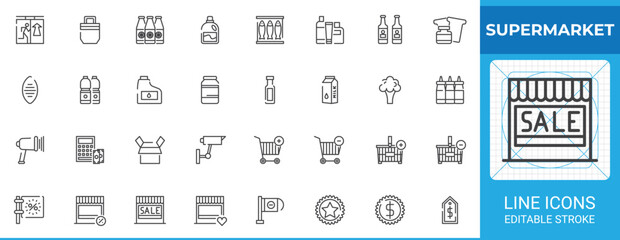 Grocery store line icon set