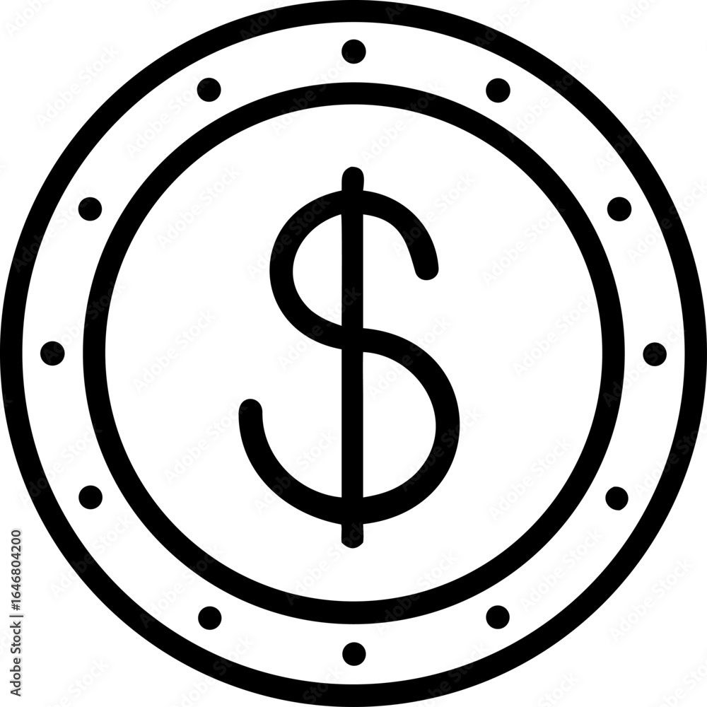 Poster circular metallic dollar coin with intricate details representing currency and finance