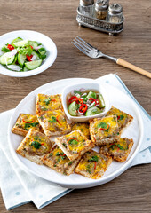 Deep Fried Minced Pork Toast on the wooden table