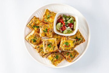 Deep Fried Minced Pork Toast on white background