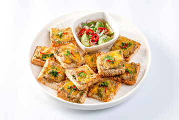 Deep Fried Minced Pork Toast on white background