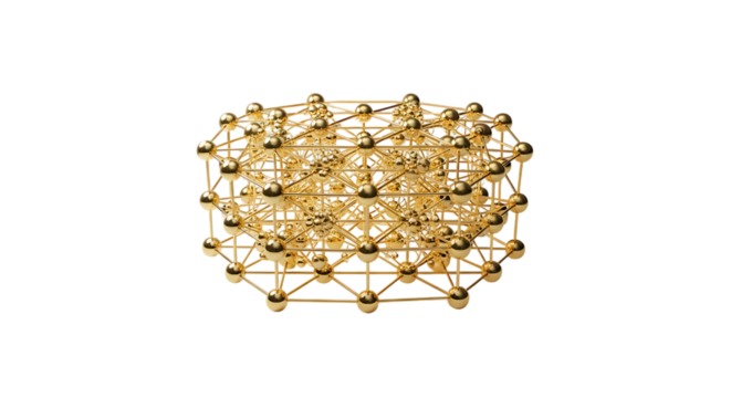Golden molecular structure isolated on transparent background