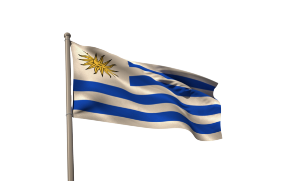 Uruguay flag on transparent clear background and independece day concept