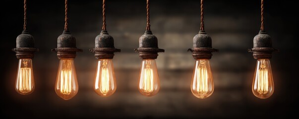 Vintage Edison-style bulbs hanging, warm glow