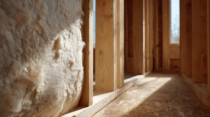 Installing Insulation in New Home Construction with Exposed Wooden Framing