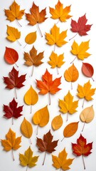 Fototapeta premium Autumn leaves arranged on white background