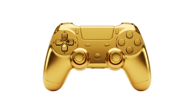 Golden game controller isolated on transparent background