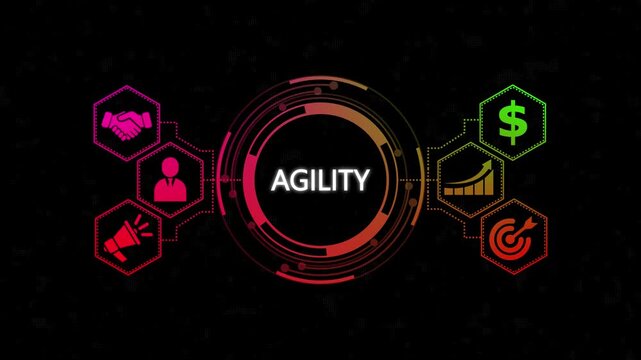 A Agility concept button on a futuristic ,beautiful abstract wave technology background. business technology virtual screen background. performance metrics, and business insights from large data sets 