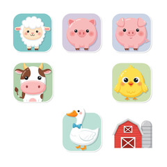 Obraz premium Cute Farm Animals Illustration Set