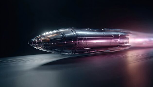 Metallic rocket speeding forward