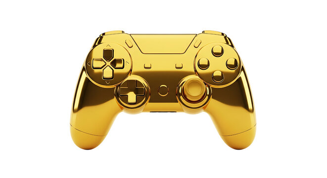 Golden gamepad isolated on transparent background for video game console