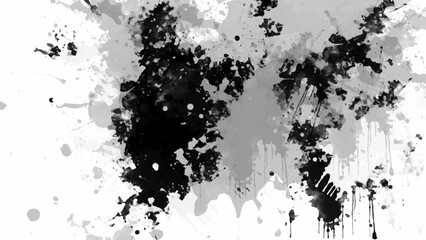 Minimalist black and white grunge texture background with subtle grain, rough brush strokes, abstract ink splashes, vintage film dust, distressed paint stains, and modern artistic border frame