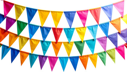 Festive Carnival garlands and bunting. Colorful triangle flags on rope for decoration of party, holiday, event, festive, celebration. Colorful pennants for banner, flyer template Vector design element