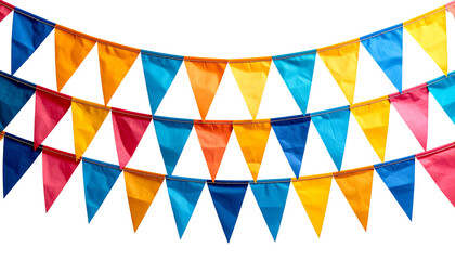 Festive Carnival garlands and bunting. Colorful triangle flags on rope for decoration of party, holiday, event, festive, celebration. Colorful pennants for banner, flyer template Vector design element