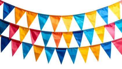 Festive Carnival garlands and bunting. Colorful triangle flags on rope for decoration of party, holiday, event, festive, celebration. Colorful pennants for banner, flyer template Vector design element