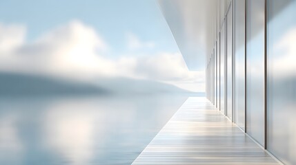 Obraz premium blurred image of a luxury suite corridor to the deck viewed from inside a frameless mirror edge