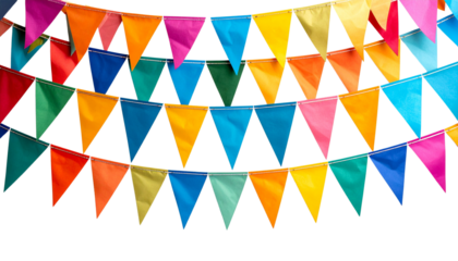 Festive Carnival garlands and bunting. Colorful triangle flags on rope for decoration of party, holiday, event, festive, celebration. Colorful pennants for banner, flyer template Vector design element