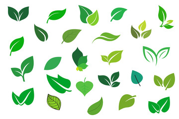 set of green leaves icons