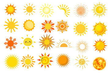 set of yellow orange sun icons