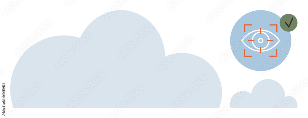 Poster abstract icon of large cloud paired with smaller cloud and eye in focus, checked for accuracy. ideal