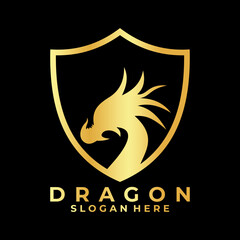 Fototapeta premium Dragon shield logo. Dragon secure logo design vector template